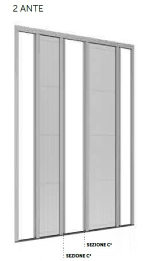 Zanzariera Primed Mini Amby Plissettata plisse Laterale o apertura centrale 2 ante , ingombro telaio 2 cm , binario alto 1 cm - immagine 2