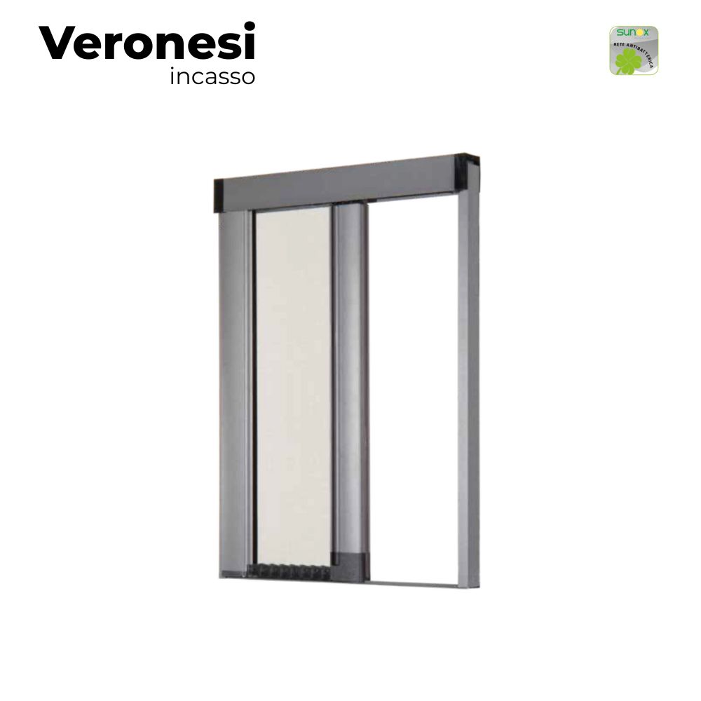 Zanzariera NP Veronesi Incasso carrarmato ANCHE SENZA GUIDA A PAVIMENTO alta SOLO 2 mm , ingombro Cassonetto 4,5/5 cm